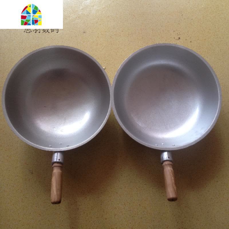 纯铝炒锅铝炒勺老式木头把平底锅不生锈纯铝铸造煎锅加厚尖底2斤 FENGHOU 直径32公分重1公斤平底图片