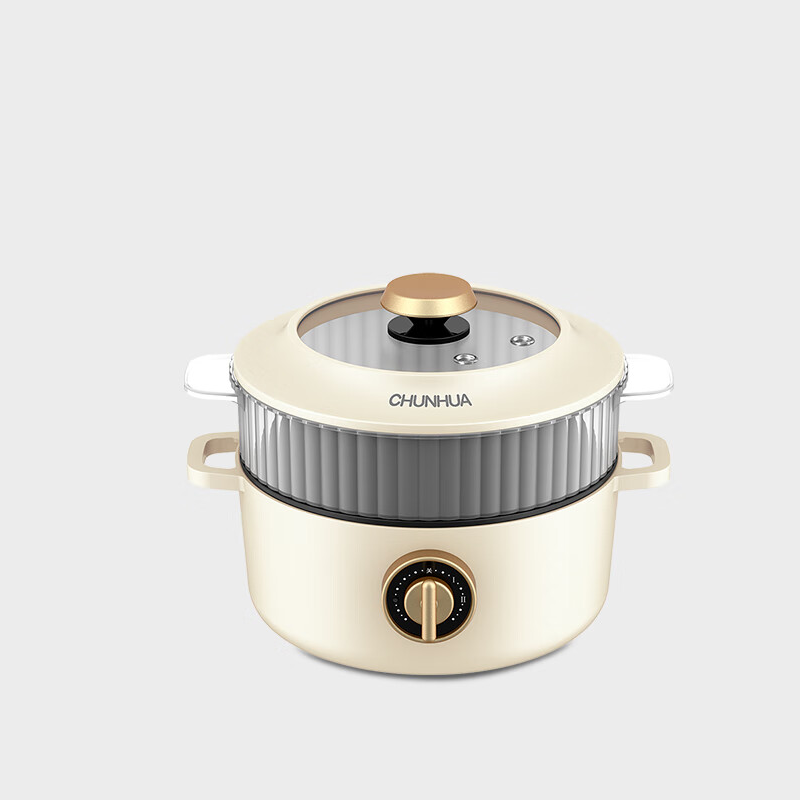 春花(CHUNHUA)多功能电烤锅涮煮煎炸家用小型插电煮锅1.5L 白色CZZ-10W