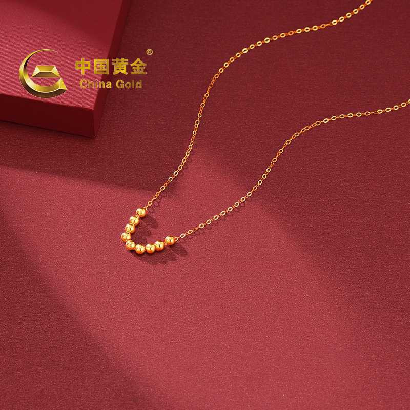 中国黄金18K金黄小金珠项链