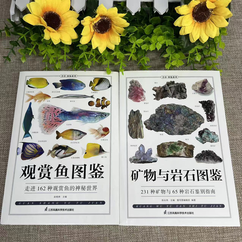 [正版]铜版纸全2册观赏鱼图鉴+矿物与岩石图鉴鱼缸观赏鱼养殖热带海水鱼淡水鱼冷习性辨认各种矿物与岩石自然科学收藏鉴赏岩高清大图
