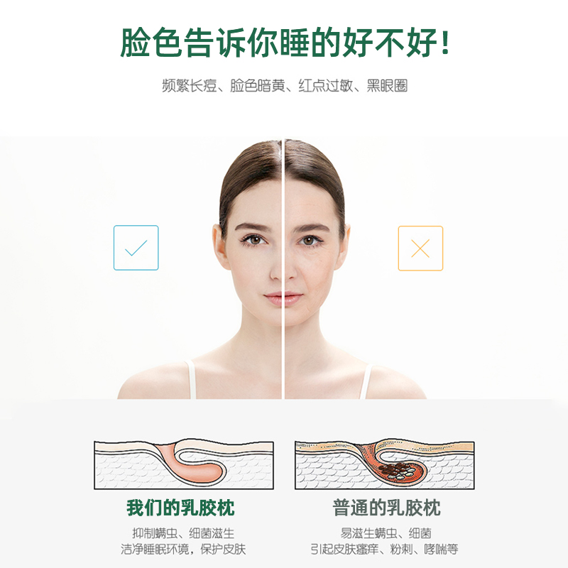 洁丽雅泰国进口天然乳胶枕头家用橡胶枕护颈枕颈椎枕枕芯助睡眠阻螨抗菌高清大图