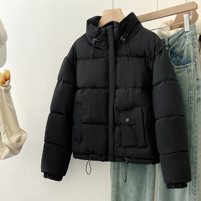 短款羽绒棉服女士冬季2024新款时尚韩版加厚小个子面包服外套 黑色 L