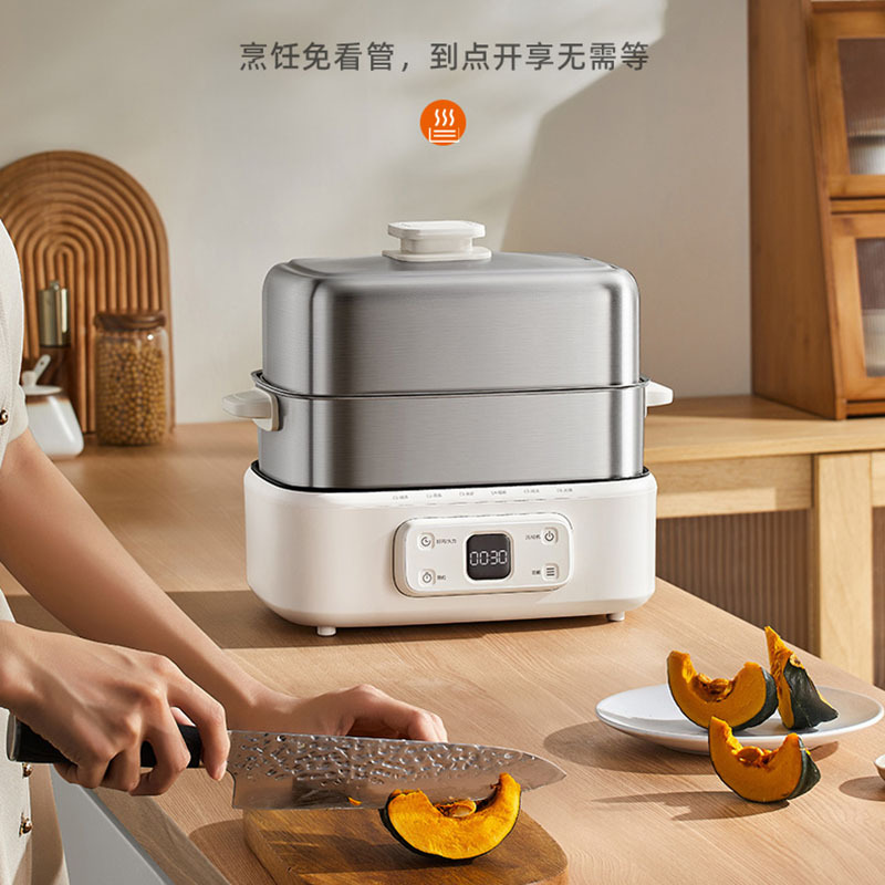 摩动电蒸锅18L不锈钢三层多功能电蒸笼白色MD-DDZ52高清大图