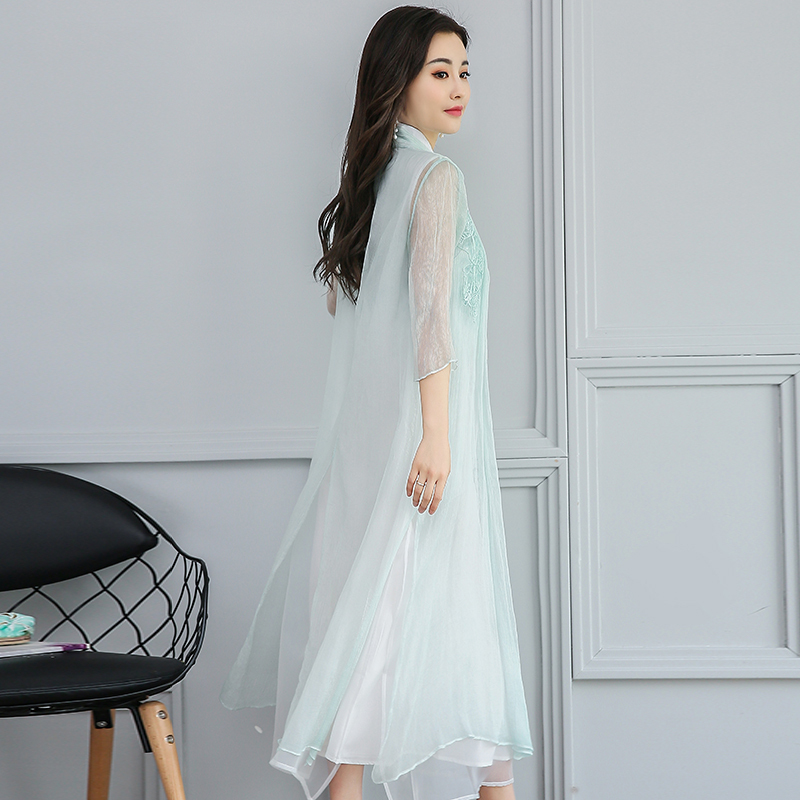 中国风女装复古连衣裙女士春夏新品文艺改良旗袍长裙禅意茶服套装