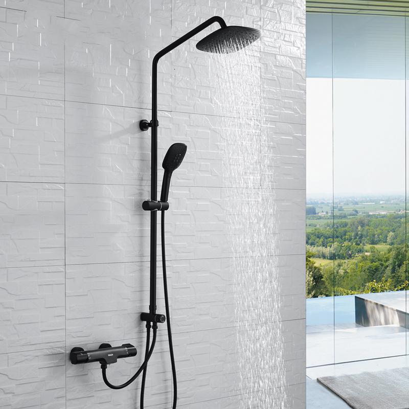 黑色花洒闪电客套装智能恒温淋浴花洒套装全铜主体黑色卫浴淋浴器