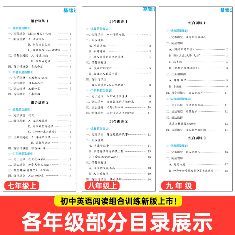 中考版英语阅读组合训练 初中通用 [正版]2024新版通城学典初中语文英语阅读组合训练七年级八年级九年级上册下册789年