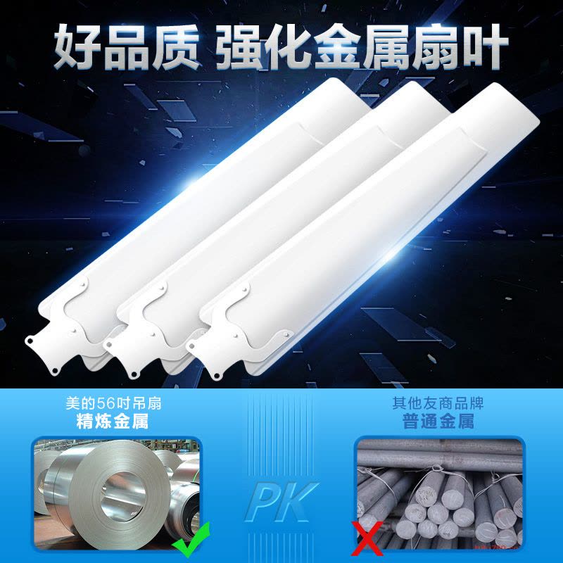 美的 吊扇FC140-BA铁叶工业风扇家用吊风扇56寸客厅宿舍吸顶电风扇 5档风速 正常风机械控制三片金属风叶双保险结构图片