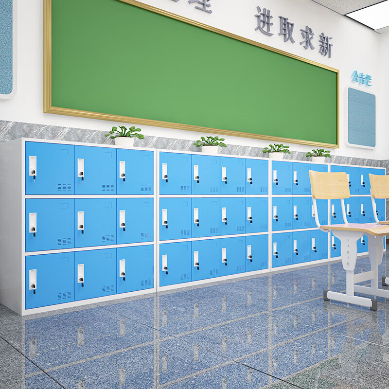 晋舰多门更衣柜带锁工具柜教室学生书包柜多格子收纳柜 白蓝十二门高清大图