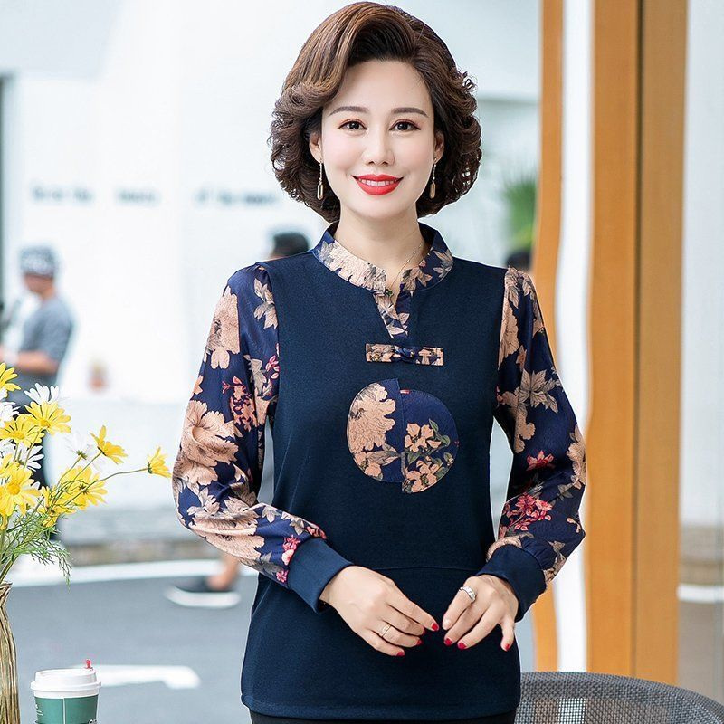 爱博尔中老年女装秋装长袖t恤上衣新款4050岁妇女妈妈洋气小衫女