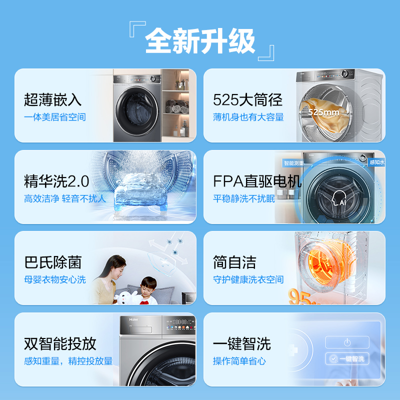 海尔(Haier)云溪系列 10公斤 直驱 滚筒洗衣机 智能投放 精华洗2.0 大筒径 超薄 BD14356L 消费补贴高清大图