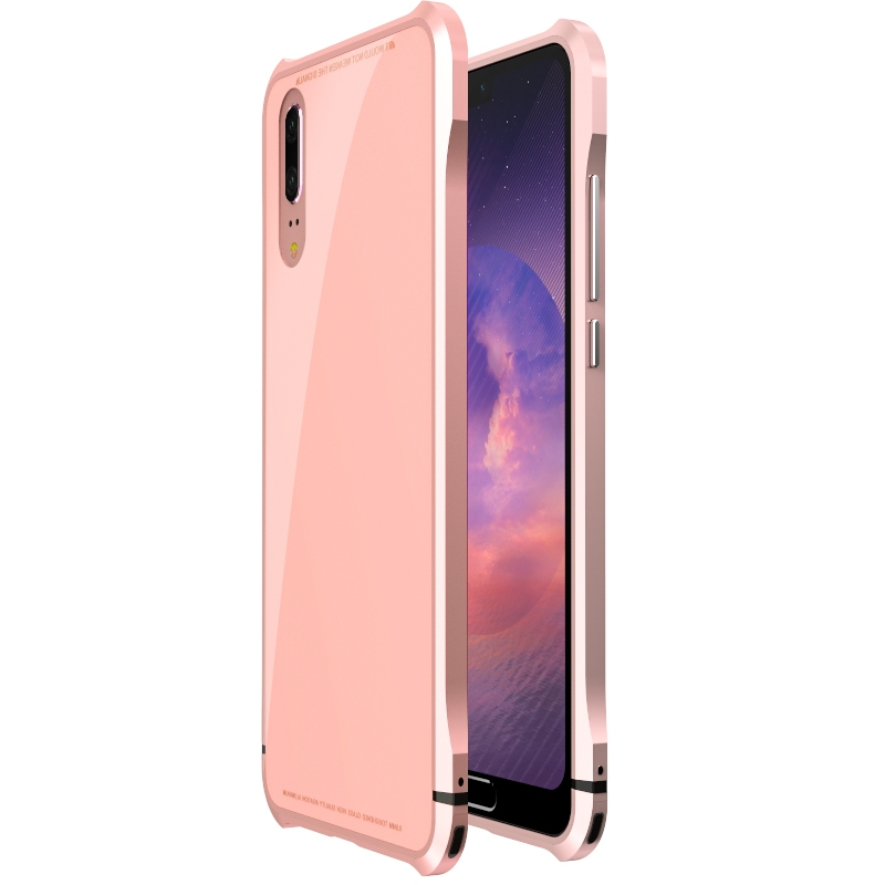 hige/华为p20手机保护壳时尚金属边框钢化玻璃背板手机保护套 p20时尚