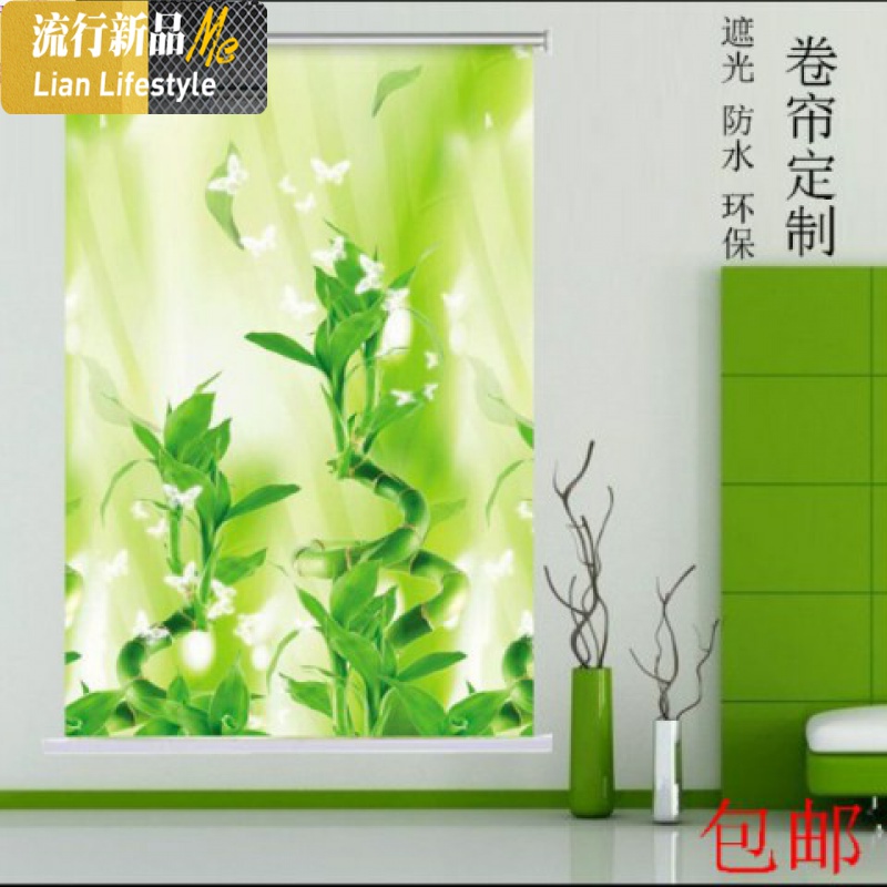 卷帘窗帘免打孔遮光送配件风景百叶帘拉珠升降卫生阳台遮防水 三维工匠高清大图
