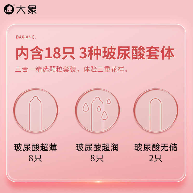 大象避孕套玻尿酸水润三合一18只超薄裸入易高潮夫妻情趣用品正品安全套套成人男女用品byt高清大图