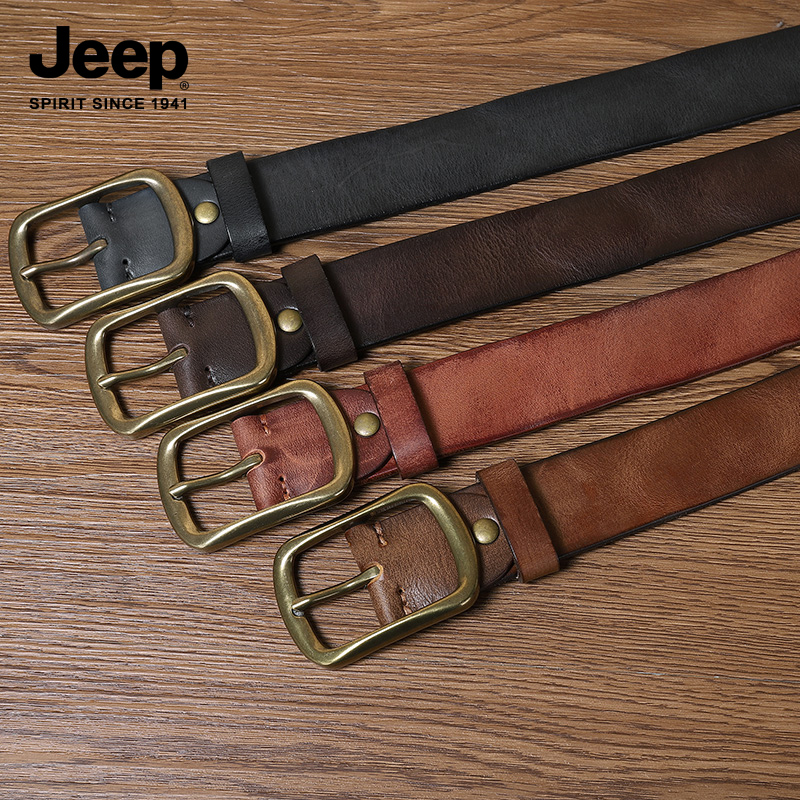 JEEP SPIRIT吉普擦色百搭铜扣皮带男真皮针扣牛皮中青年裤I吉高清大图