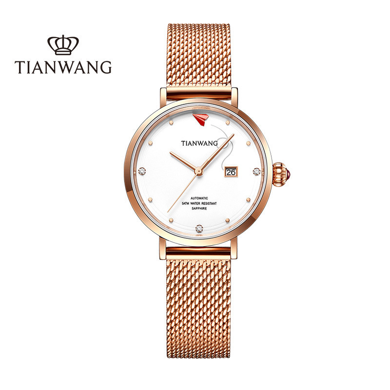 天王表(TIANWANG)手表 女表新品爱心飞机元素时尚小米表链机械女生腕表送女友礼物51140 白盘女表