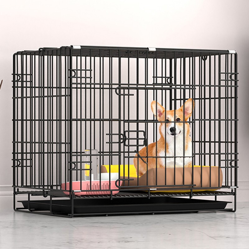 狗笼猫笼狗笼子小型犬中型犬泰迪比熊猫咪兔子用品宠物狗狗笼子狗窝兔笼鸡笼子_870 85*61*70cm 普通加粗款带天窗黑色