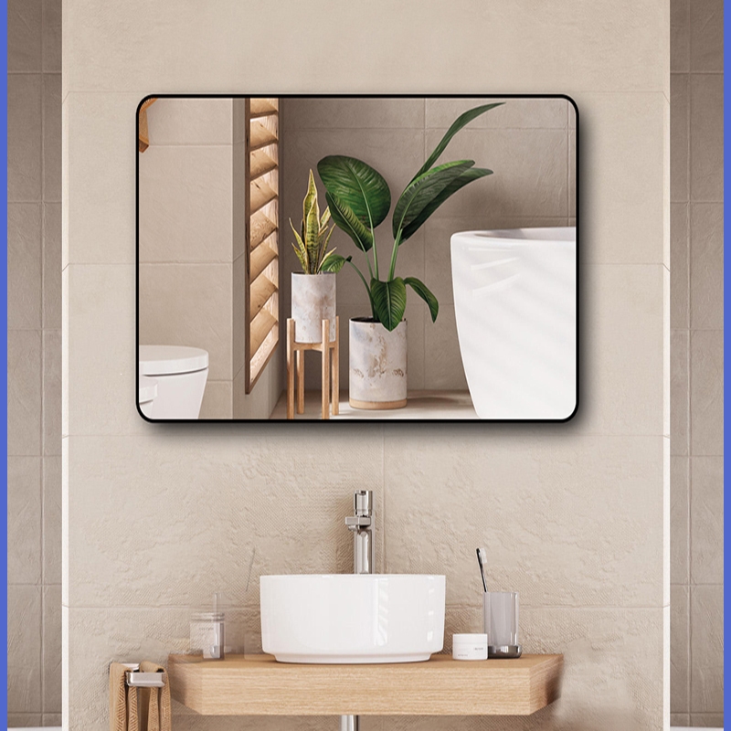 圆角时尚浴室镜子免打孔厕所壁挂卫生间镜挂墙如华福禄铝合金框洗手间