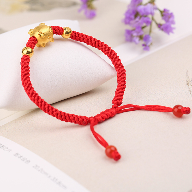 印象眸手工编织金猪手链男女款黄金珠情侣十二生肖黄金配饰萌猪手链