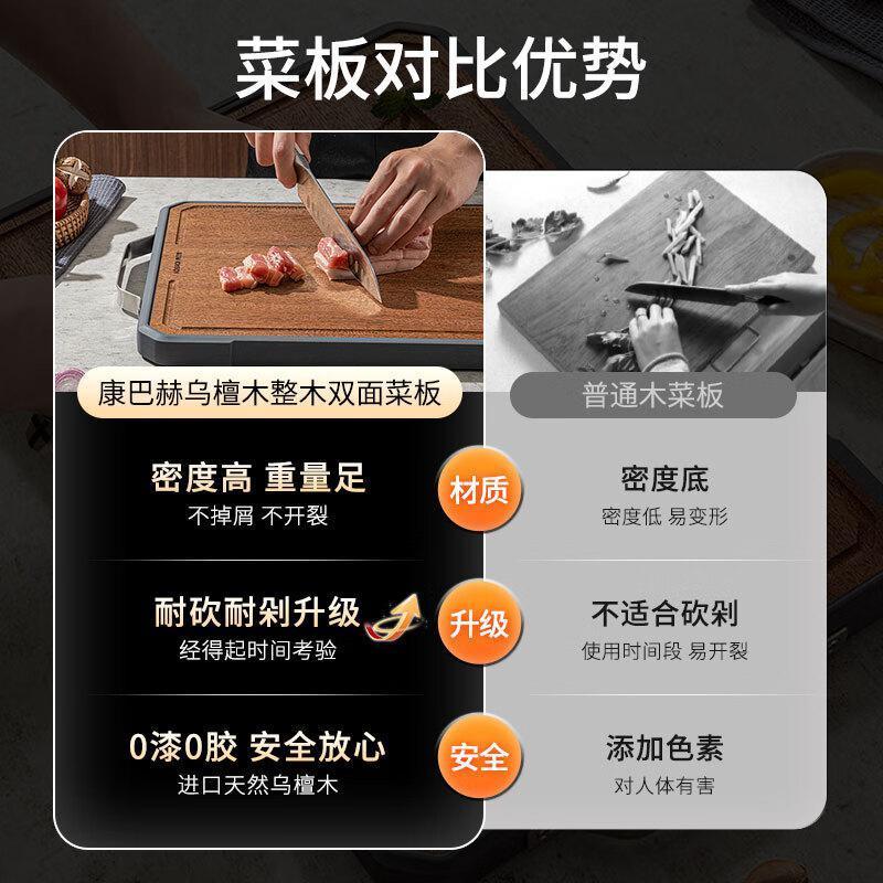 康巴赫(KBH)菜板砧板乌檀木抗菌切菜板双面加厚家用案板防霉切水果板升级二代