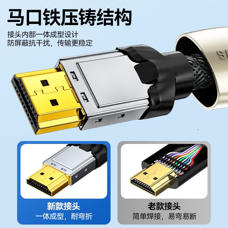 山泽HDMI线2.1版8K60Hz 4K240Hz数字高清线兼容HDMI2.0 笔记本机顶盒接电视投影视频 连接线 2m高清大图