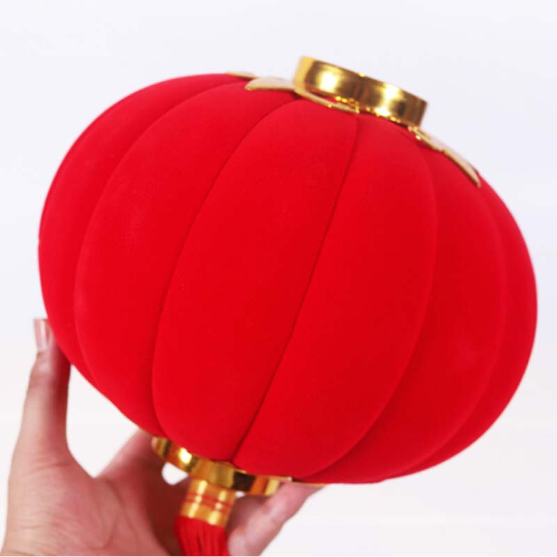 灯笼植绒小红灯笼串挂饰新年盆景装饰品树上小灯笼年货灯笼植20#直径16CM高度1CM 2只装