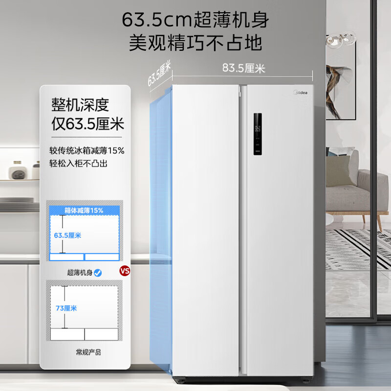 美的(Midea)MR-490WKPZE白 一级能效双开门双变频循环对开门智能家电风冷无霜超薄机身大容量可嵌入