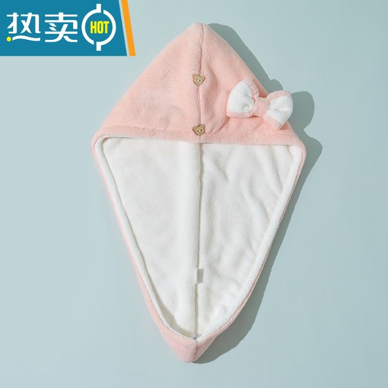 敬平干发帽女吸水速干包头巾家用双层洗头器擦头发毛巾新款浴帽 粉白蝴蝶结[160g吸水速干]图片