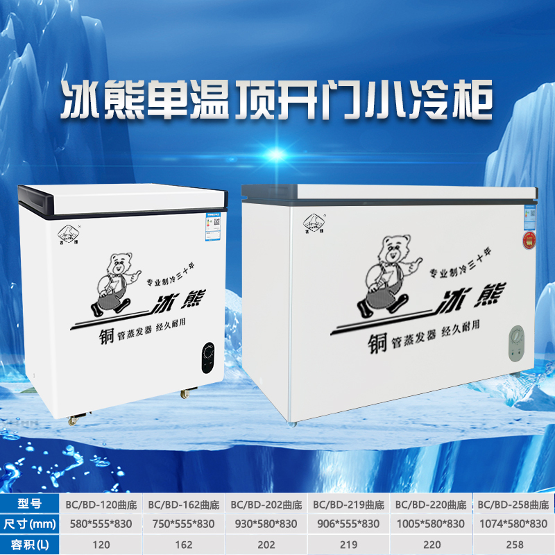 冰熊(bing xiong)BC/BD-202曲底商用大冰柜 卧式大冰库冷柜 冷藏冷冻转换展示柜 卧式双门顶开冰柜