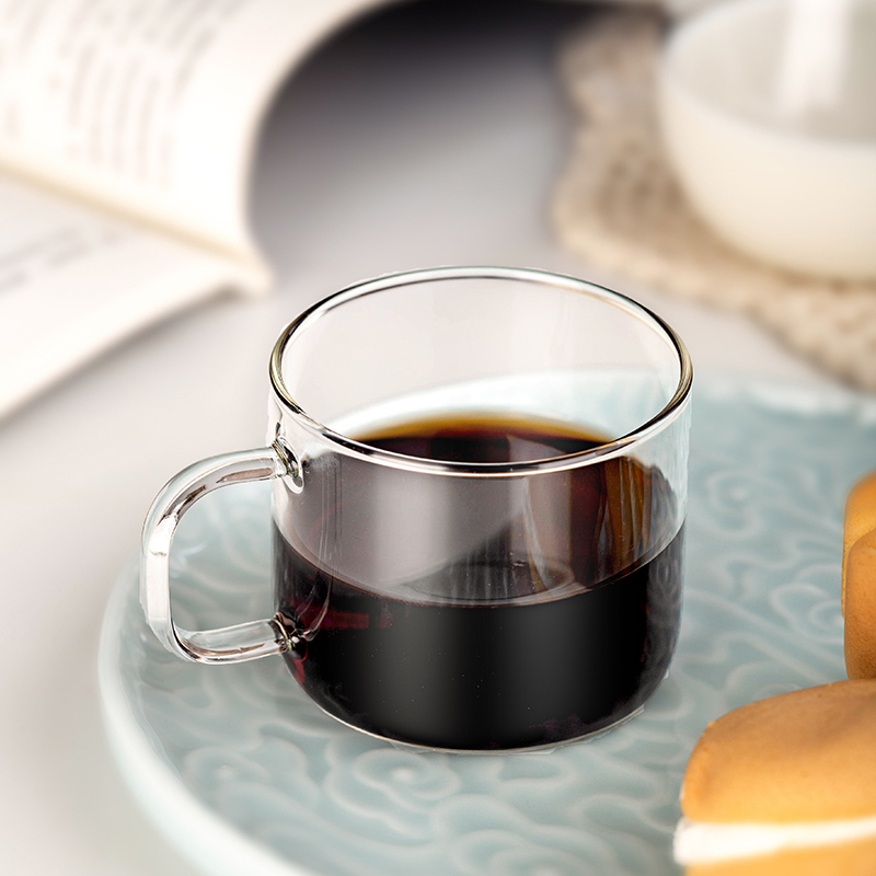 咖啡杯80ml4只装2只装小号意式浓缩咖啡杯玻璃带把高颜值透明茶杯套装
