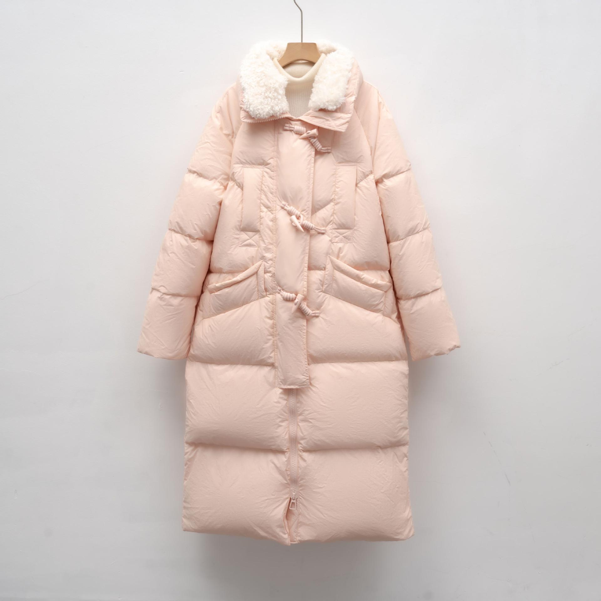 白鸭绒长款羽绒服女冬季新款简约毛领加厚宽松过膝外套潮高清大图