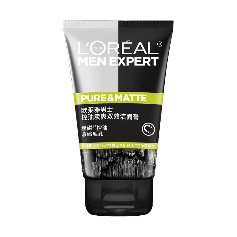 欧莱雅(L'OREAL) 男士控油炭爽双效洁面膏100ml