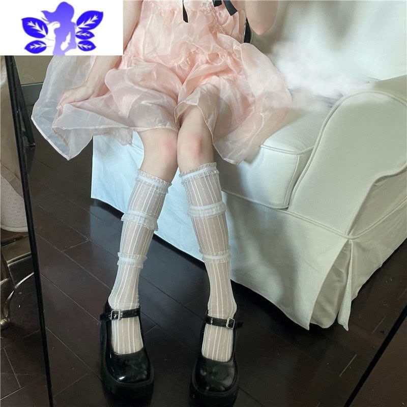 Ideamini漫画腿中筒袜白色蕾丝多层花边波点网红同款网纱薄款夏季小腿袜女丝袜图片