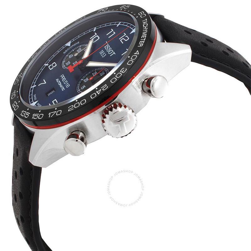 天梭tissotprs516计时码表自动蓝色表盘日历防水男士机械手表t