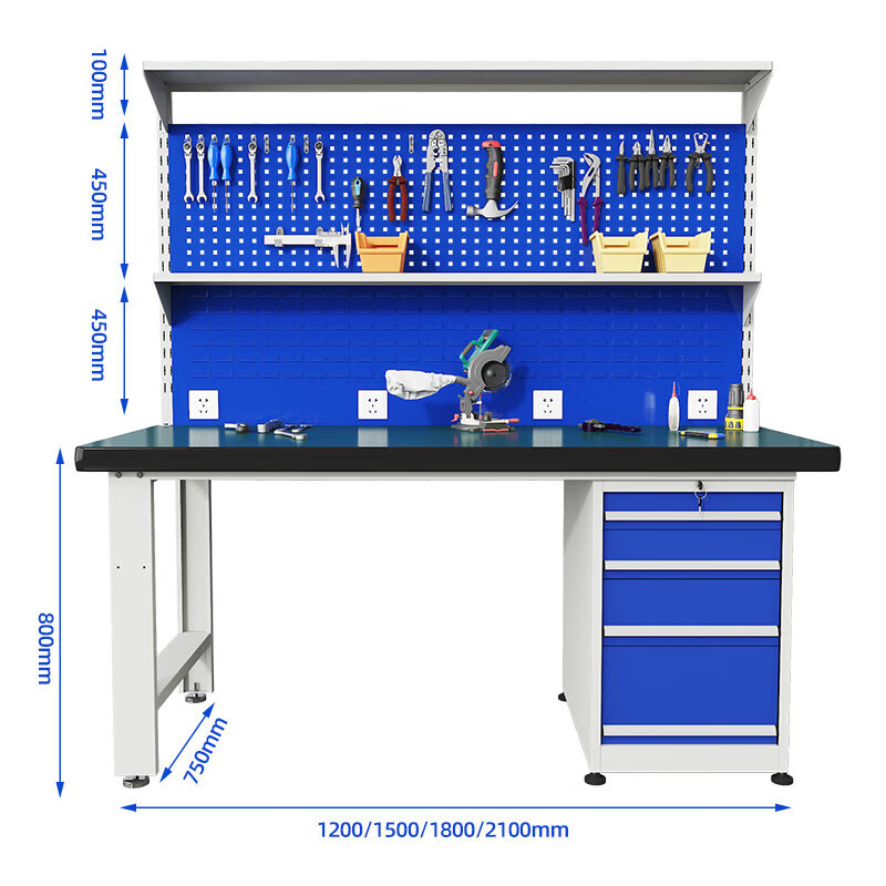 戴劲重型防静电工作台操作台车间多功能钳工检验台1.8米偏抽柜+双挂板高清大图