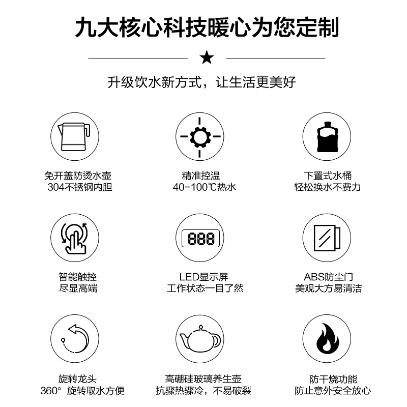 澳柯玛(AUCMA)饮水机 YR8C-B911家用多功能立式电水壶双壶茶吧饮水机 智能触控 柜式温热型 下置茶吧机高清大图