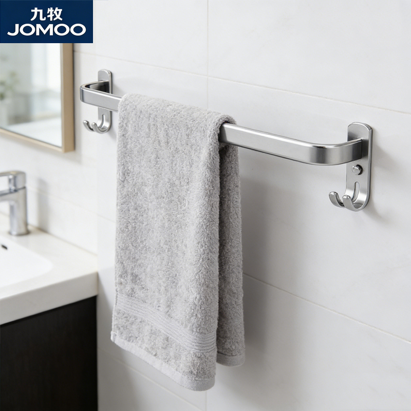 九牧(JOMOO)卫浴毛巾架太空铝单杆浴巾架家用卫生间浴室五金挂件不锈钢架9301108高清大图