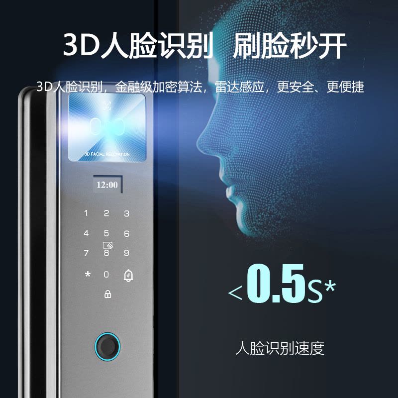 凡帝亚智能锁智能门锁FDY-C20Pro人脸识别,掌纹解锁,远程开锁、视频通话、自动上锁、可视猫眼图片