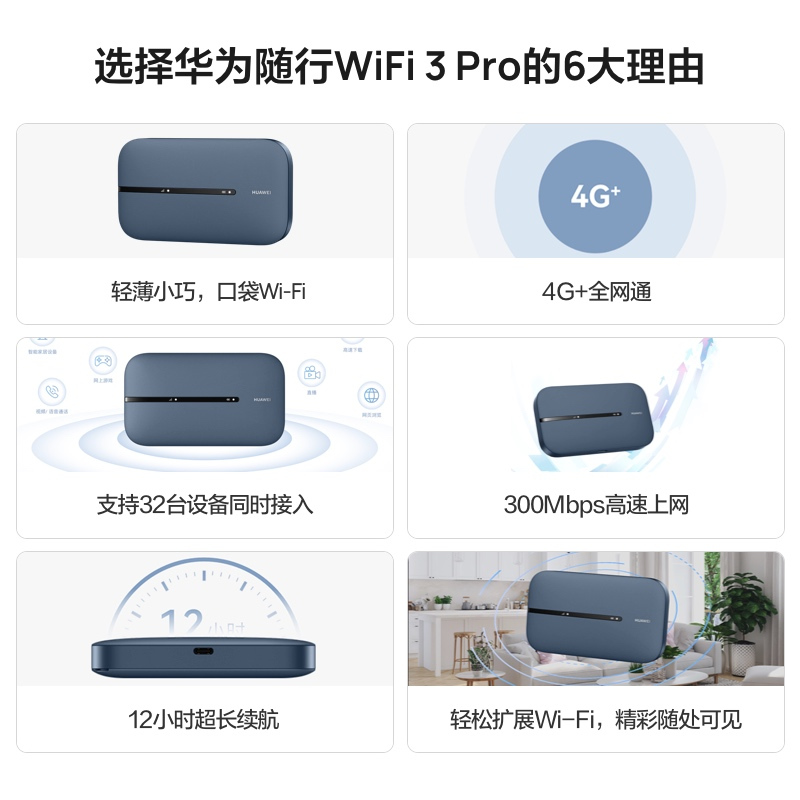 华为(HUAWEI) 随行WiFi 3 Pro 天际通版 随身wifi /300M高速上网 E5783-836