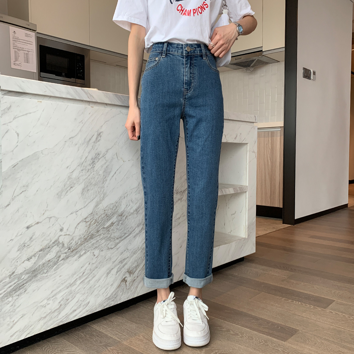 [1折价39.9元叠加优惠券]唐狮春秋新款直筒牛仔裤女修身老爹裤女士显瘦烟管裤子高清大图