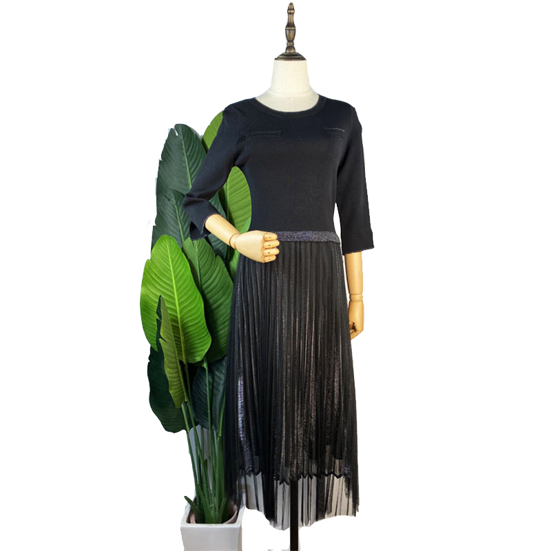 蕾伊娜商场同款春夏时尚针织洋气减龄穿搭纱网拼接