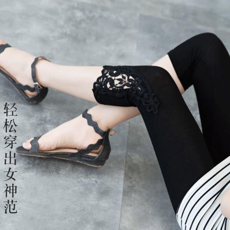 无花黑色【1条装】 L（建议80-105斤） 2件装蕾丝女士七分裤打底弹力修身中腰薄款大码七分裤短裤显瘦