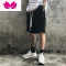 七斓夏季薄款欧美高街RO低档抽绳五分裤灰色宽松直筒毛圈运动短裤男潮