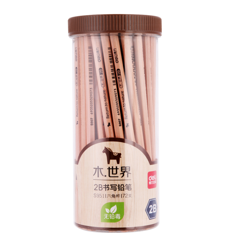 得力S950 原木六角型 铅笔 学生写字素描考试 HB 铅笔
