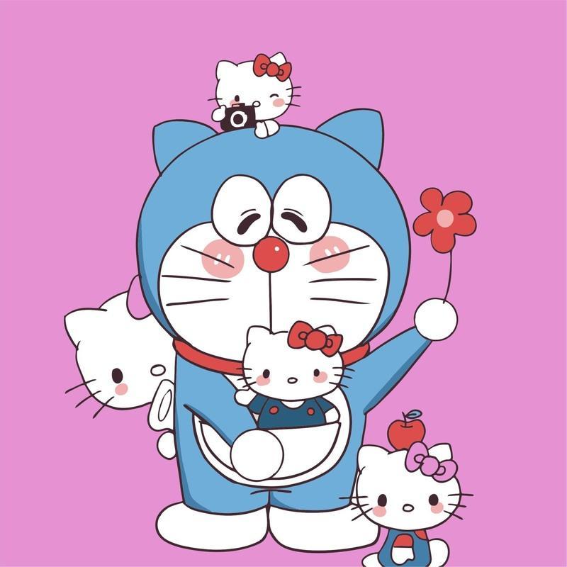 画动漫卡通叮当猫哆啦a梦生日礼物送闺蜜填色油彩装饰画hellokitty