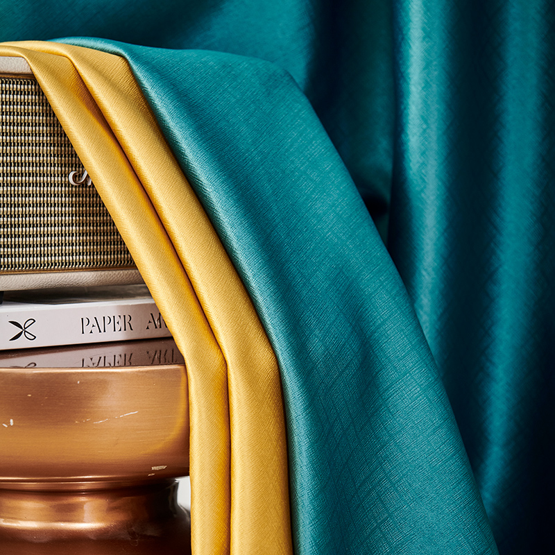 幸福派 轻奢遮光窗帘北欧简约现代挂钩布拉格肌理窗帘打孔窗帘飘窗客厅帘子遮阳布拼色儿童房窗帘轻奢卧室挂钩纯色窗帘高清大图