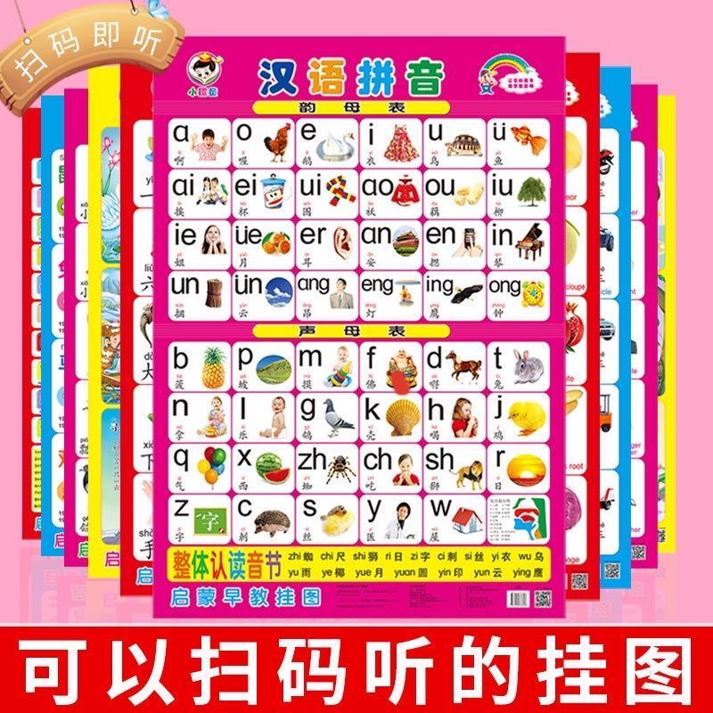 拼音挂图有声宝宝启蒙早教发声语音识字字母表点读墙贴儿童玩具 扫码即读3张-随机发