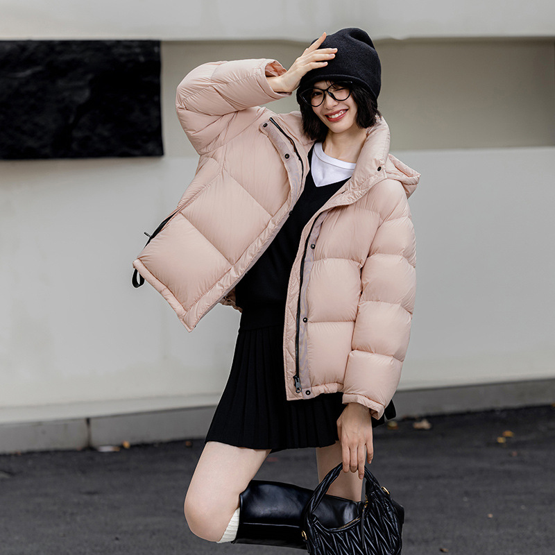 2025冬季新款短款羽绒服时尚休闲百搭女士连帽面包服90鸭绒高品质高清大图