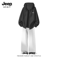 Jeep吉普开衫卫衣套装男款春秋季新款宽松休闲运动服外套长裤男款 M 铁灰吉普标+花灰
