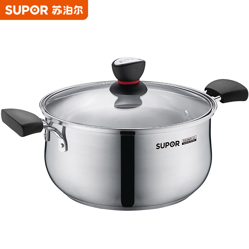 苏泊尔(SUPOR)304不锈钢时尚小红圈汤锅奶锅复底炖锅火锅煮面锅 燃气电磁炉通用高清大图