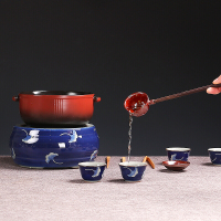 尚帝 手绘陶瓷电陶炉煮茶器黑茶蒸茶壶电热煮茶炉耐热玻璃壶套装 手绘银杏叶电陶炉茶杯煮茶器